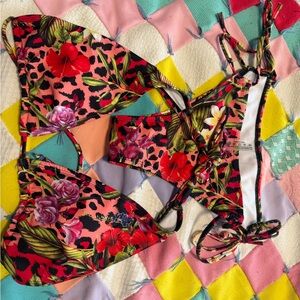 Neon Floral Swim Top in Pink, Lime & Black